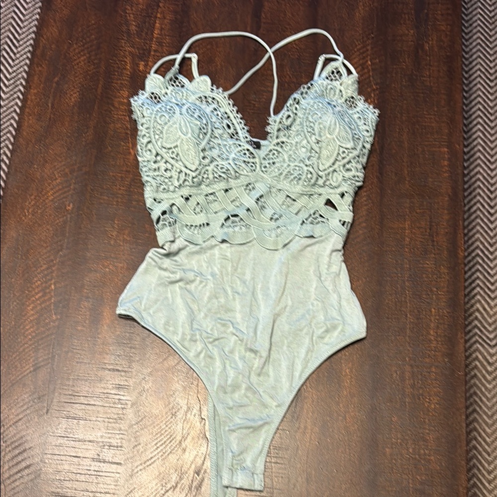 Rue21 Green Lace Bodysuit with Elegant Criss-Cross Straps